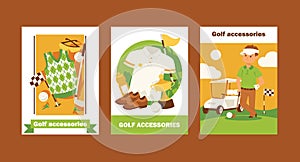 Golf vector golfers sportswear and golfball for playing in golfclub backdrop illustration set of sportsman golfing