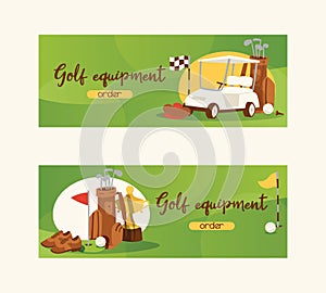 Golf vector golfers sportswear and golfball for playing in golfclub backdrop illustration set of sportsman golfing