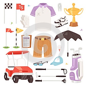 Golf vector golfers sportswear and golfball for playing in golfclub illustration set of sportsman golfing clothes photo