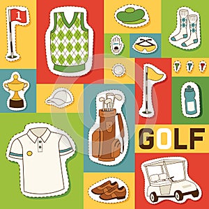 Golf vector seamless pattern golfers sportswear and golfball for playing in golfclub backdrop illustration set of