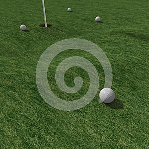 Golfball close up to pin on green