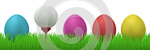 Golfball between easter eggs