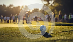 Golfball on the green summertime with a crowd - Generative AI