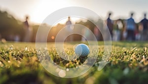 Golfball on the green summertime with a crowd - Generative AI