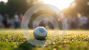 Golfball on the green summertime with a crowd - Generative AI