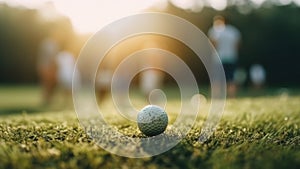 Golfball on the green summertime with a crowd - Generative AI