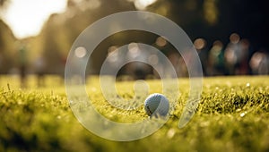 Golfball on the green summertime with a crowd - Generative AI