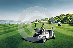 Golfcars Riding On Green Golf Course