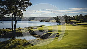 Golfcourse, Beautiful landscape of a golf court with trees and green grass