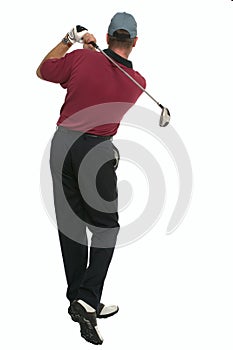 Golfer back swing rear view