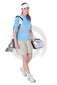 Golfer with a bag of clubs