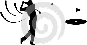 Golfer black silhouette on white background