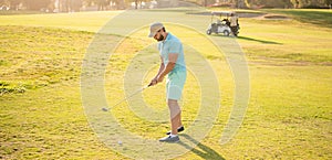 golfer in cap with golf club play on grass, sports