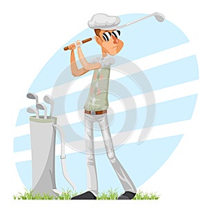 Golfer cool professional player adjusts glove champion golf club cartoon character design vector illustration