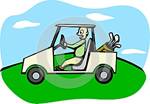 golfer driving a golf cart vector illustration