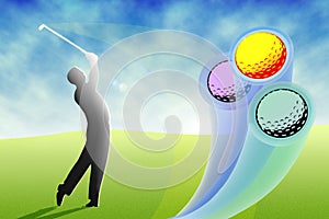 Golfer hitting colorful balls
