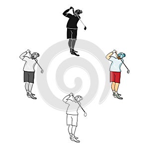 Golfer after kick icon in cartoon,black style isolated on white background. Golf club symbol stock vector illustration.