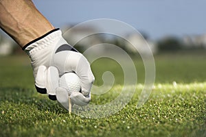 Golfer Placing Tee and Ball