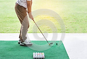Golfer during practice driving range