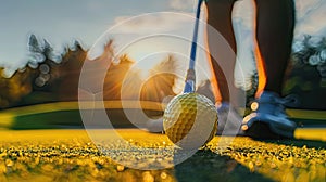 Golfer preparing for a sunset swing on the golf course.