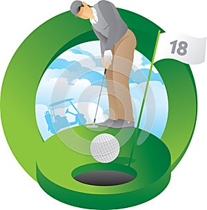 Golfer putting 18th hole