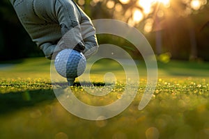 A golfer is putting a ball on the green