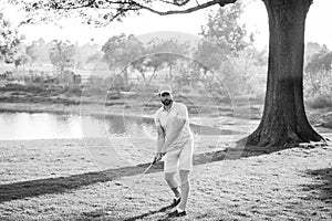 Golfer putting golf ball on the green golf.