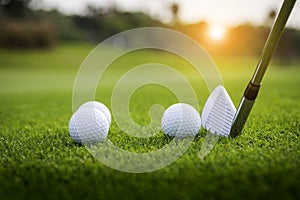 Golfer is putting golf ball on green grass at golf course for training to hole  with blur background a