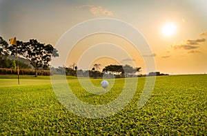 Golfer is putting golf ball on green grass at golf course for training to hole  with blur background a