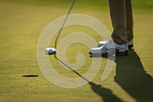 Golfer putting on the green