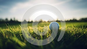 Golfer putts ball on green, basking in sunlight success generated by AI photo
