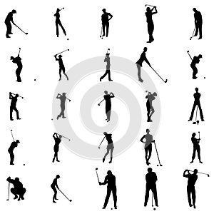 Golfer silhouette set icons, simple style