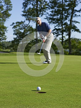 Golfer sinks putt on green