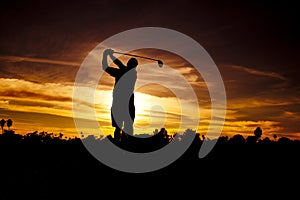 Golfer at Sunset