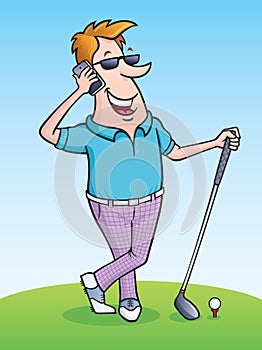 Golfer Talking On His Cell Phone