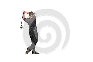 Golfer tee shot Isolated