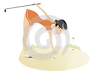 Golfer woman on the golf course isolated illustration