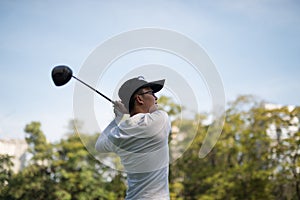 Golfers asia man show hit sweeping