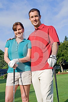 Golfers Smile at Camera - Vertical