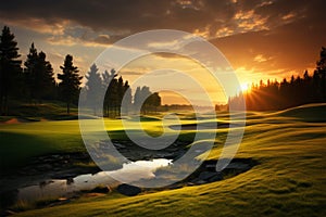 Golfing paradise the course is kissed by the golden rays of a stunning sunset