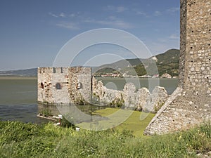 Golubac fortress on Danube river close to Romanian and Serbian b photo