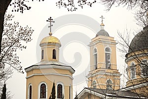 Gomel, Belarus - December 28, 2017: Peter and Paul Cathedral in the city park.