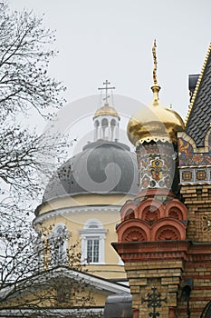 Gomel, Belarus - December 28, 2017: Peter and Paul Cathedral in the city park.