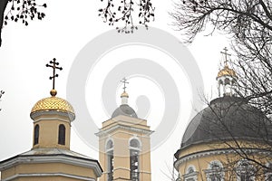 Gomel, Belarus - December 28, 2017: Peter and Paul Cathedral in the city park.