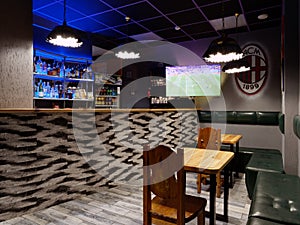 Gomel, BELARUS - December 1, 2022: Interior of the billiard club Duplet. bar