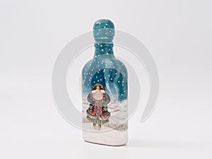 GOMEL, BELARUS - JANUARY 15, 2019: Hand-painted painted bottle. decoupage