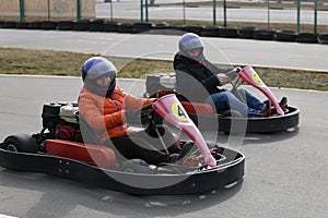 GOMEL, BELARUS - MARCH 8, 2010: Amateur competitions in races on karting track. organized recreation.