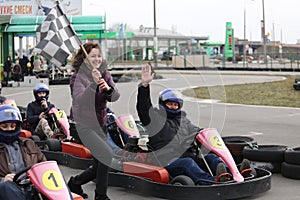 GOMEL, BELARUS - MARCH 8, 2010: Amateur competitions in races on karting track. organized recreation.