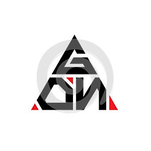 GON triangle letter logo design with triangle shape. GON triangle logo design monogram. GON triangle vector logo template with red