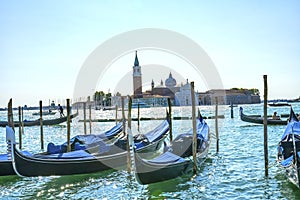 Gondalas San Giorgio Maggiore Church Grand Canal Boats Venice It photo